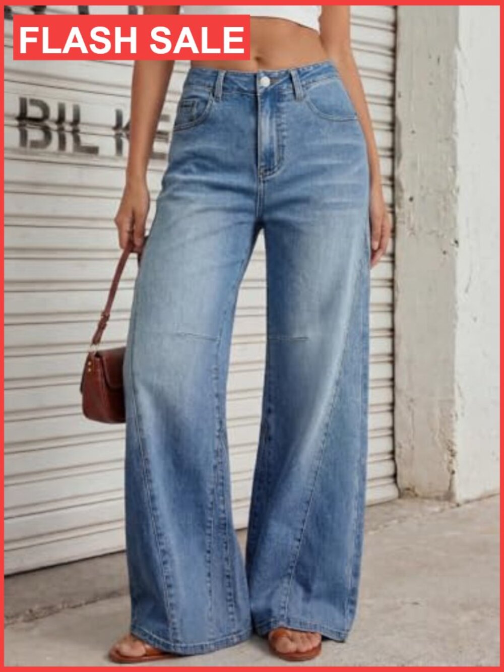 High Waisted Wide Leg Barrel Jeans Stretch Baggy Flare Denim Pants - Picture 2 of 7